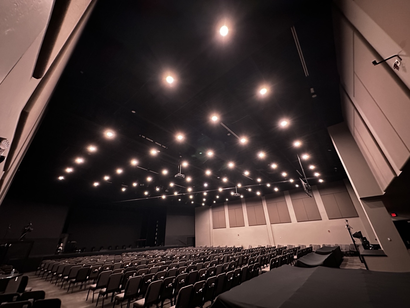 Auditorium at North Church with new house and stage lighting